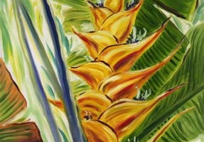 Tropical Sunlit Heliconia Flower in Yellow