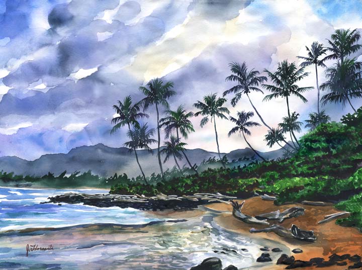 Coconut Coast Daybreak watercolor by Jenny Floravita