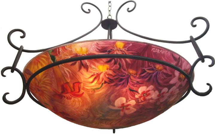 Summer Abundance Hand painted glass chandelier by Jenny Floravita