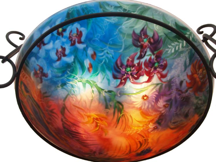 Jungle Enchantment detail Hand painted glass chandelier by Jenny Floravita