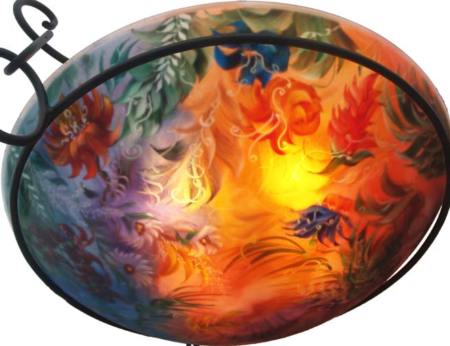 Jungle Enchantment detail Hand painted glass chandelier by Jenny Floravita