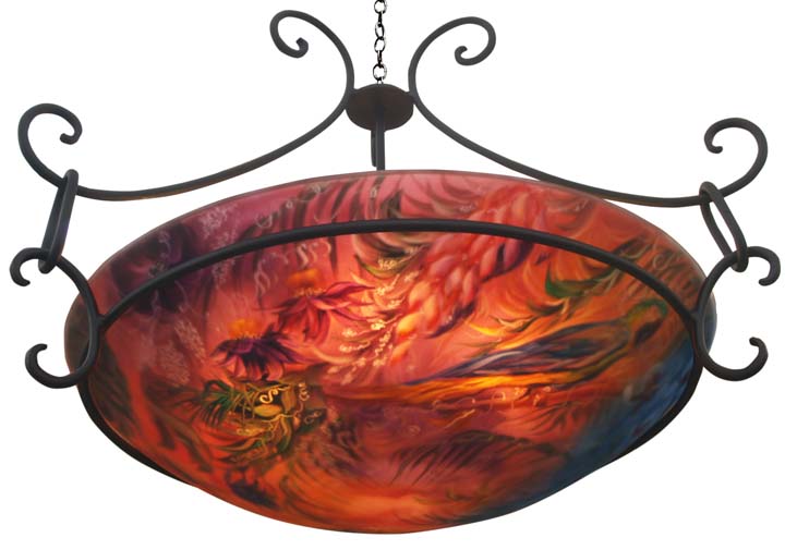 Jungle Enchantment Hand painted glass chandelier by Jenny Floravita