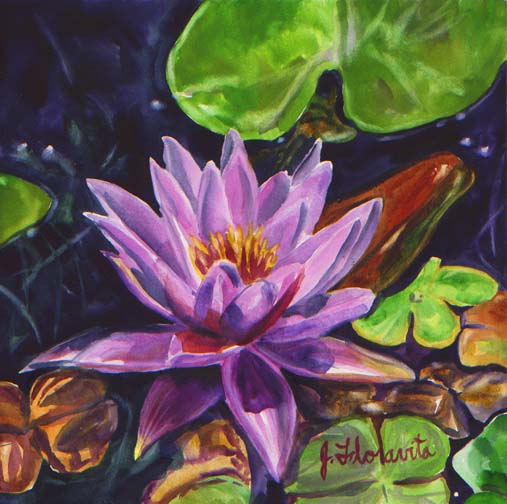 Pink Lily Blossom watercolor on board by Jenny Floravita