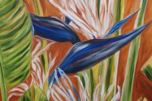 Giant Birds of Paradise on Copper Tropical Flower Painting