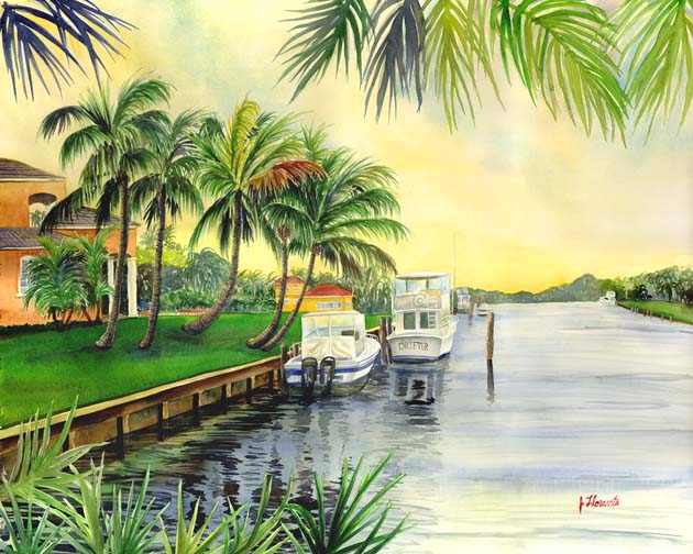 DriftAway-florida-art Coral Gables, Florida, boats on waterway