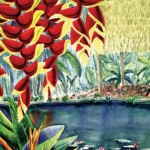 Red Pendant Heliconia & Orange Heliconia Tropical Flower, watercolor by Jenny Floravita