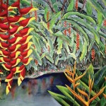Parrots Beak Heliconia and Red Pendant Heliconia Tropical Flower, watercolor by Jenny Floravita