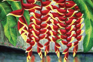 Red Heliconias in Miami Tropical Flower Painting