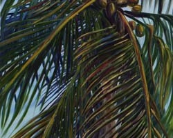 Coconut Palm and Pink Flowers