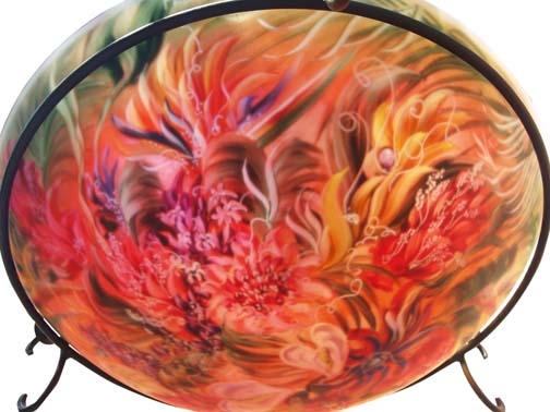 Birds of Paradise Isle Hand painted glass chandelier by Jenny Floravita