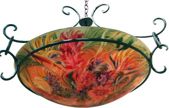 Birds of Paradise Isle Hand painted glass chandelier by Jenny Floravita
