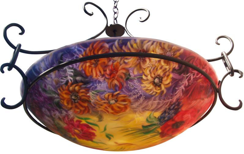 Wildflower Waltz Reverse painted glass chandelier by Jenny Floravita
