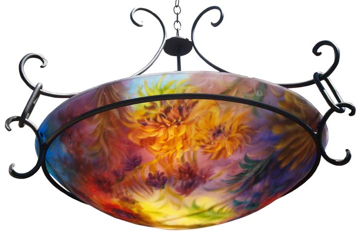 Sunflower Summer Reverse painted glass chandelier by Jenny Floravita
