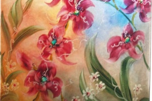 Tropical Orchid Reverse Painted Wall Sconce