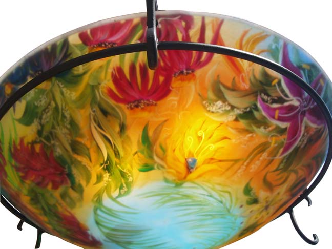 Urban Paradise Reverse painted glass chandelier by Jenny Floravita