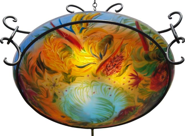 Urban Paradise Reverse painted glass chandelier by Jenny Floravita