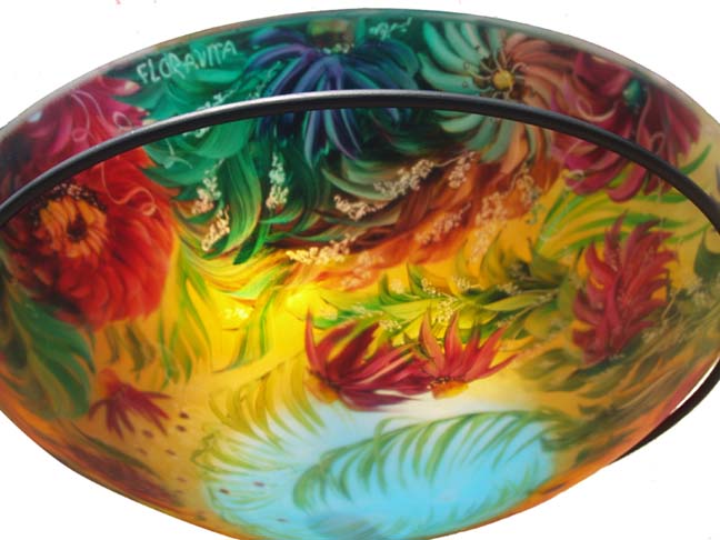 Urban Paradise Reverse painted glass chandelier by Jenny Floravita