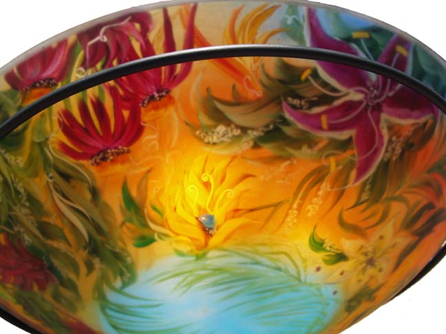 Urban Paradise Reverse painted glass chandelier by Jenny Floravita