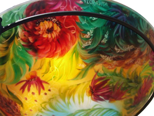Urban Paradise Reverse painted glass chandelier by Jenny Floravita