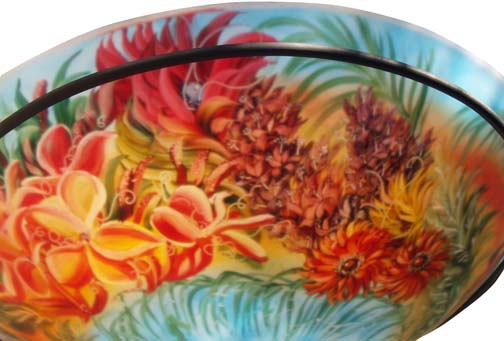 Summer in Maui detail Hand painted glass chandelier by Jenny Floravita