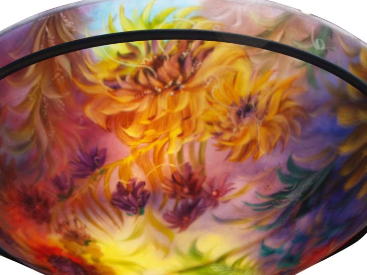 Sunflower Summer Hand painted glass chandelier by Jenny Floravita