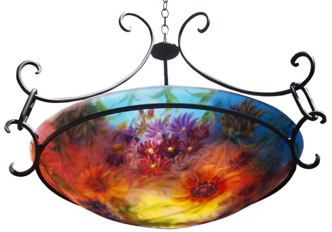 Sunflower Summer Hand painted glass chandelier by Jenny Floravita