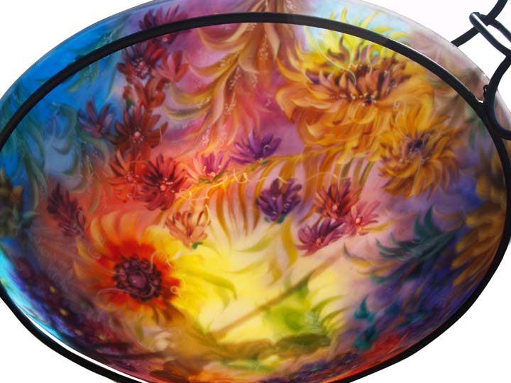 Sunflower Summer Hand painted glass chandelier by Jenny Floravita