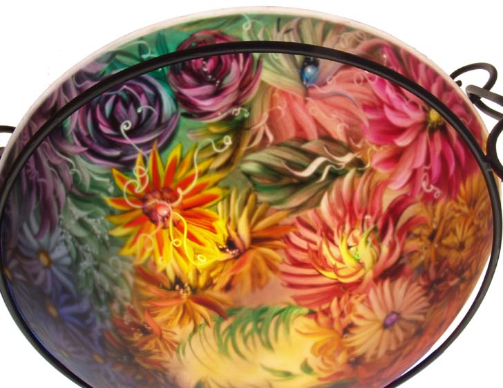 Chrysanthemum Celebration Hand painted glass chandelier by Jenny Floravita