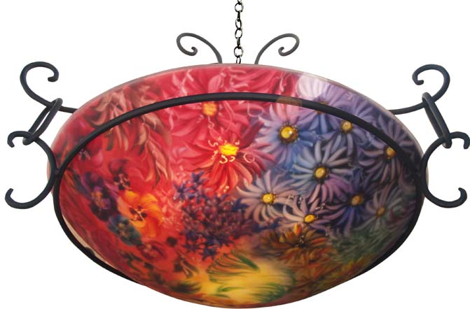 Chrysanthemum Celebration Hand painted glass chandelier by Jenny Floravita