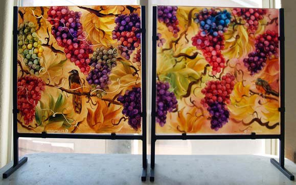 reverse-painted-glass-grapes-vineyard-art contemporary glass art by Jenny Floravita