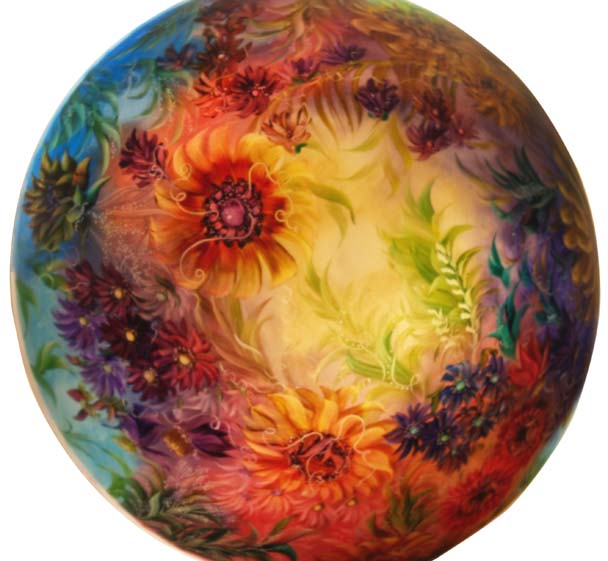 Sunflower Summer Hand painted glass chandelier by Jenny Floravita