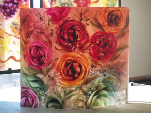 Roses reverse painted wall sconce by Jenny Floravita