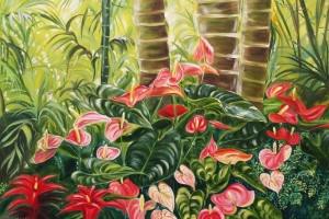 Tropical Red & Pink Anthurium Jungle