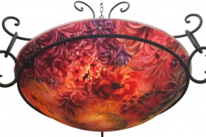 Flower Fiesta, Reverse Painted Glass Chandelier