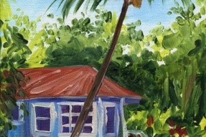 Waimea Plantation Cottage painting titled "Blue Island Home"