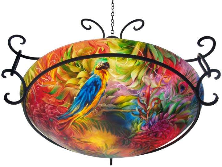 Bahama Mcaw Reverse Painted Chandelier by artist Jenny Floravita