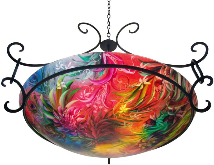 Bahama Mcaw Reverse Painted Chandelier by artist Jenny Floravita
