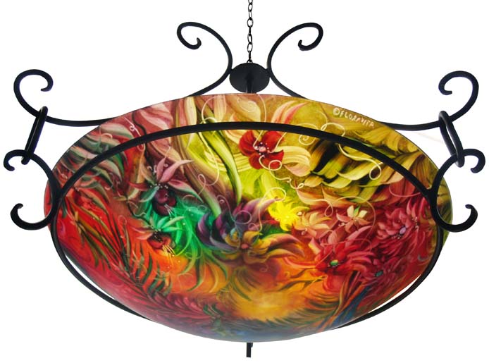 Bahama Mcaw Reverse Painted Chandelier by artist Jenny Floravita