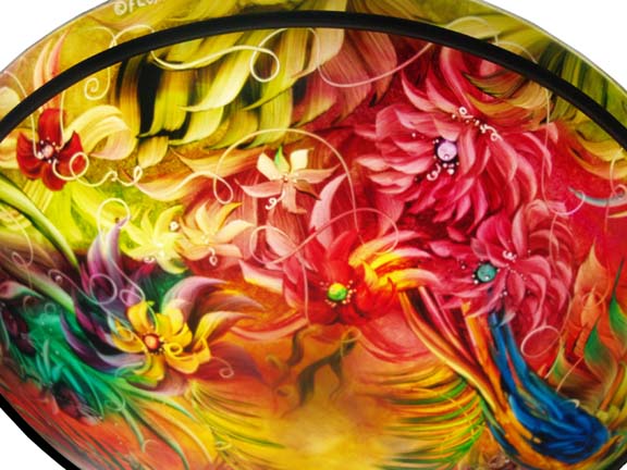 Bahama Mcaw Reverse Painted Chandelier by artist Jenny Floravita