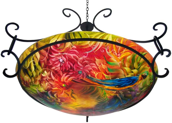 Bahama Mcaw Reverse Painted Chandelier by artist Jenny Floravita