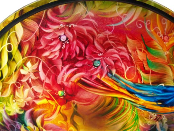Bahama Mcaw Reverse Painted Chandelier by artist Jenny Floravita