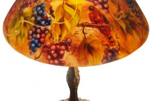 Vineyard Romance Reverse Painted Lamp, 18 diameter