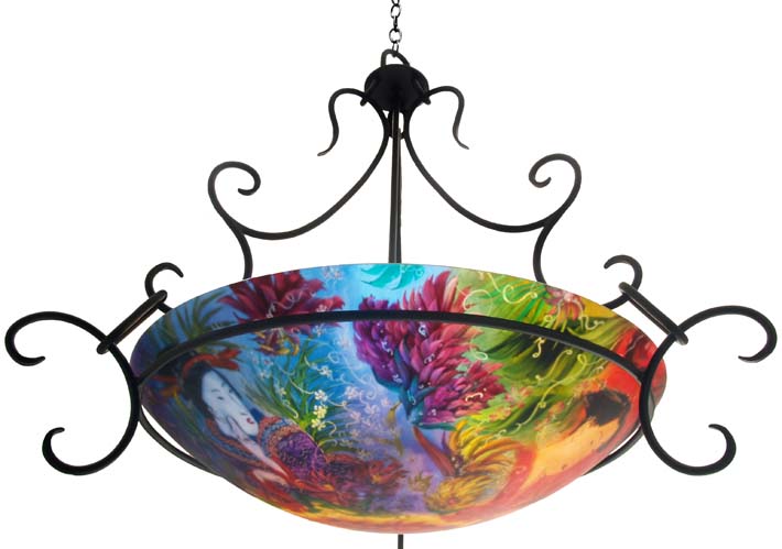Honolulu Beauties Reverse Painted Glass Chandelier Honolulu Beauties Reverse Painted Glass Chandelier