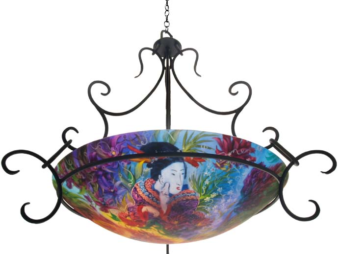 Honolulu Beauties Reverse Painted Glass Chandelier Honolulu Beauties Reverse Painted Glass Chandelier
