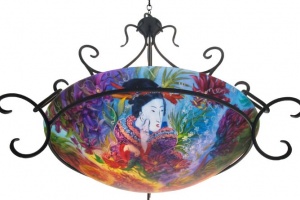 Honolulu Beauties Reverse Painted Glass Chandelier
