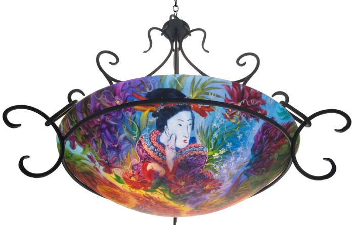 Honolulu Beauties Reverse Painted Glass Chandelier Honolulu Beauties Reverse Painted Glass Chandelier