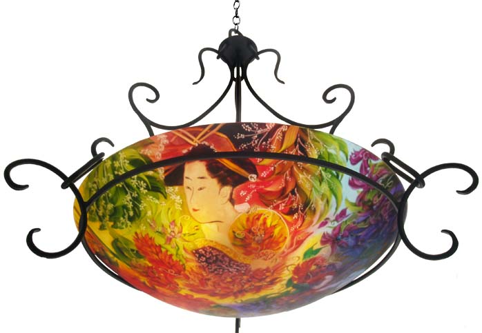 Honolulu Beauties Reverse Painted Glass Chandelier Honolulu Beauties Reverse Painted Glass Chandelier