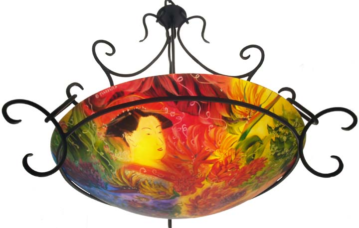 Honolulu Beauties Reverse Painted Glass Chandelier Honolulu Beauties Reverse Painted Glass Chandelier