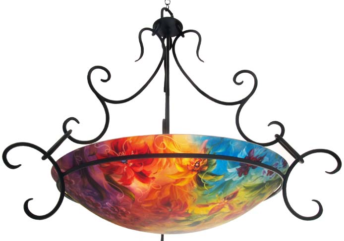 Orchid Symphony Reverse Painted Glass Chandelier Orchid Symphony Reverse Painted Glass Chandelier
