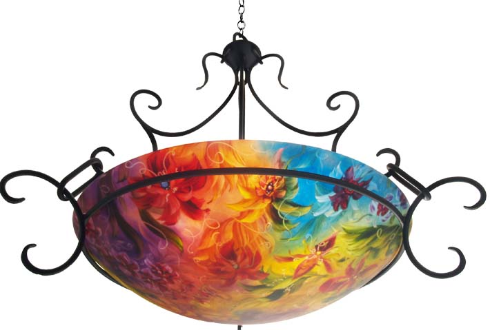 Orchid Symphony Reverse Painted Glass Chandelier Orchid Symphony Reverse Painted Glass Chandelier